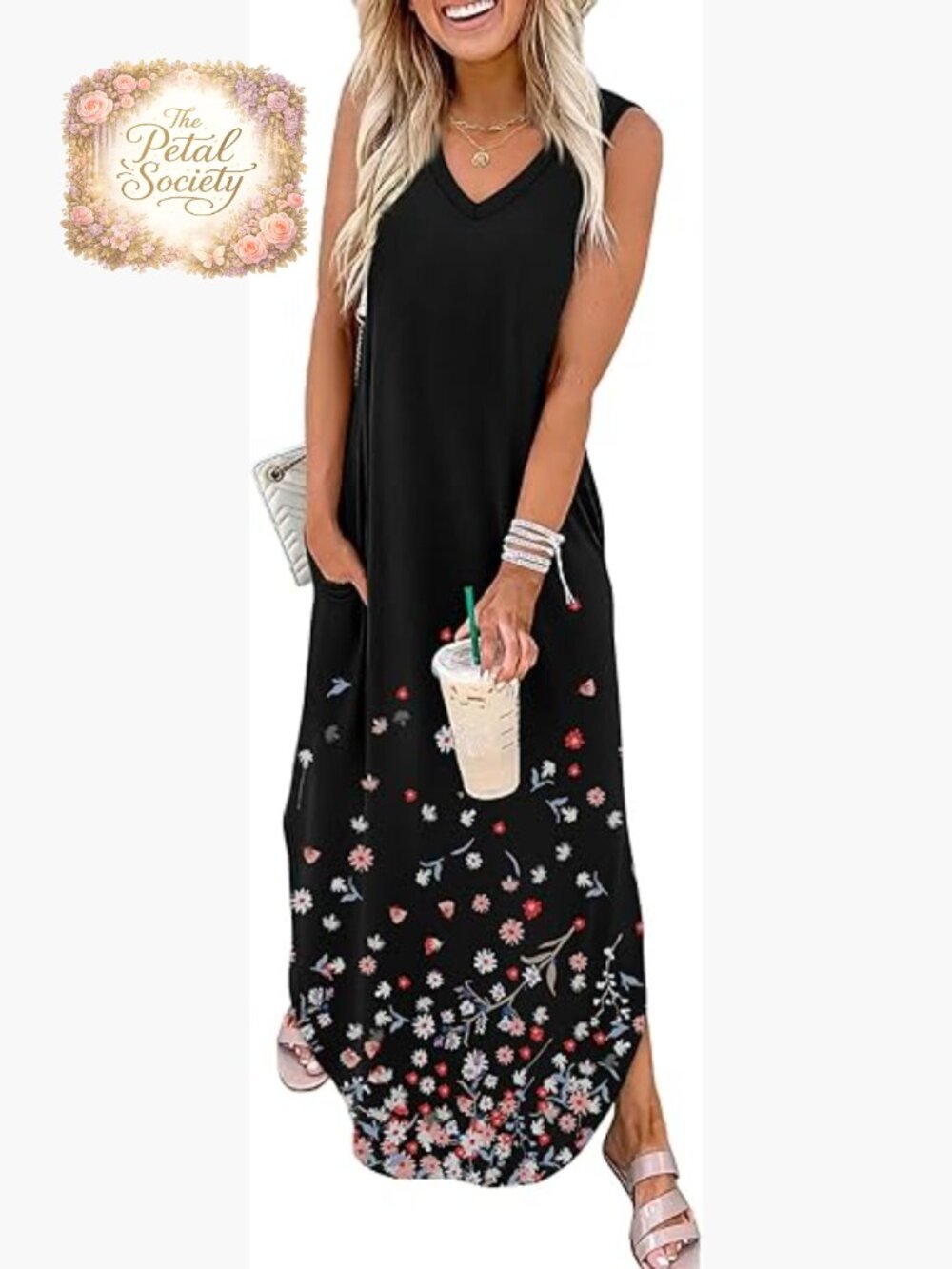 V-Neck Maxi Dress with Pockets, Casual Summer Beach Sundress